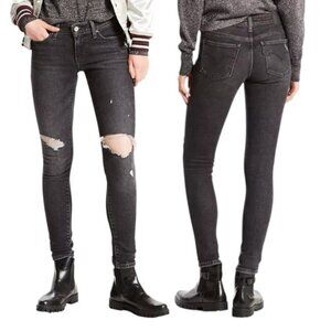 Levi’s 711 Skinny Black Ripped Denim Jeans 28 Distressed